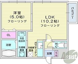 グランディール元町 1LDKの間取図画像