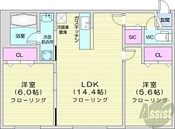 札幌市北区新琴似十条1丁目マンション 2LDKの間取図画像