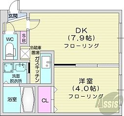 ガレリアN13 1DKの間取図画像