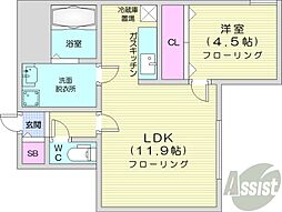 Victoire麻生 1LDKの間取図画像