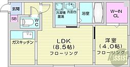 コンフォート・オスト9 1LDKの間取図画像