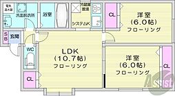 パークサイドセトル1 2LDKの間取図画像