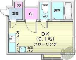 N43クラブハウスA ワンルームの間取図画像