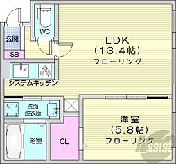 グランメール北24条駅前 1LDKの間取図画像