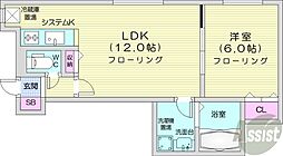ノーブル円山 1LDKの間取図画像