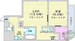 第55木村ビルサザンメイプル北大 1LDKの間取図画像