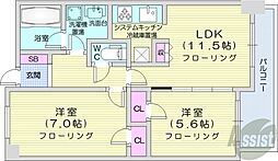 グレースコート北18条 2LDKの間取図画像
