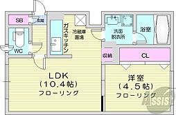 プランドール麻生 1LDKの間取図画像