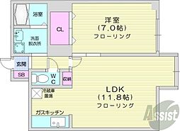フレンドリー山の手 1LDKの間取図画像