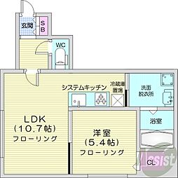 グランメールK.S元町 1LDKの間取図画像