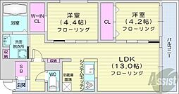 仮)ラ・シュエット南郷リュヌ 2LDKの間取図画像