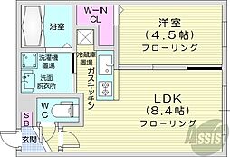 ペシェ北大西 1LDKの間取図画像