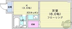 チサンマンション札幌第一 1Kの間取図画像
