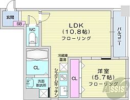 ドエル南円山 1LDKの間取図画像