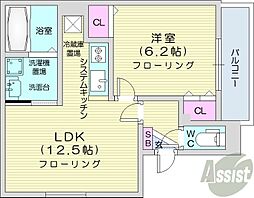 シエル本町 1LDKの間取図画像