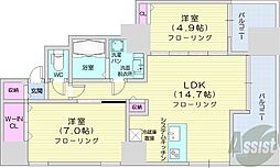 ビッグタワー大通公園 2LDKの間取図画像