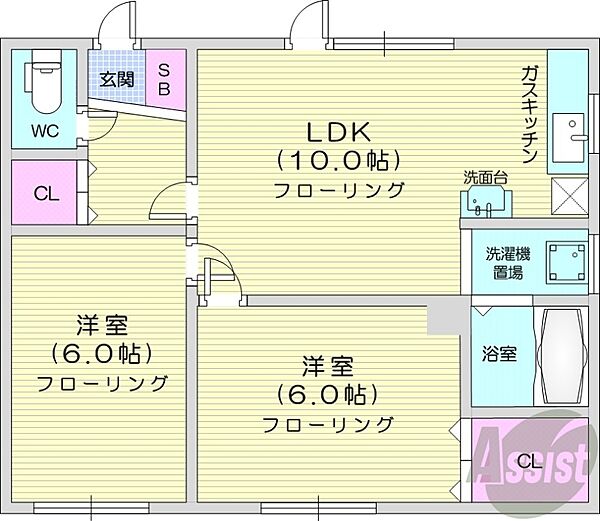 ハイツ新琴似 ｜北海道札幌市北区新琴似六条8丁目(賃貸アパート2LDK・2階・48.60㎡)の写真 その2