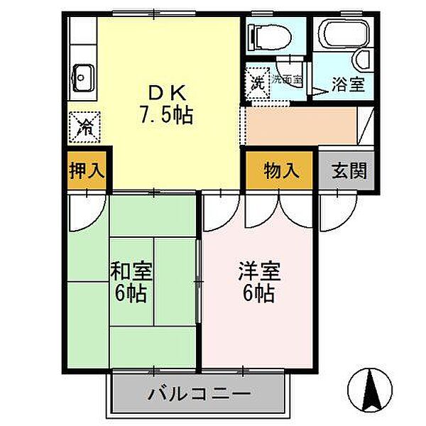 サンソレイユI 206｜大阪府茨木市桑田町(賃貸アパート2DK・2階・42.51㎡)の写真 その2