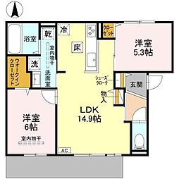 D-residence高槻市下田部A 2LDKの間取図画像