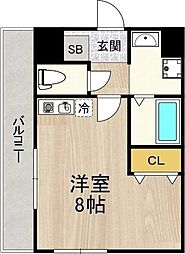 K緑地 1階ワンルームの間取り