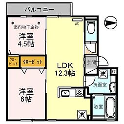 FLAIR桑田 2LDKの間取図画像