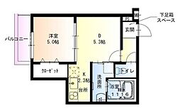 フジパレス千里丘東 1DKの間取図画像