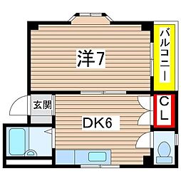 グレーテルハイツ 1DKの間取図画像