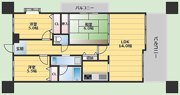 アコール隆豊 ｜大阪府豊中市西緑丘1丁目(賃貸マンション3LDK・3階・72.15㎡)の写真 その2