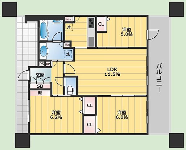 エステムコートクラスシティ ｜大阪府豊中市庄内東町1丁目(賃貸マンション3LDK・6階・61.58㎡)の写真 その2