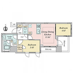 ライオンズ東京三ノ輪ミレス 2LDKの間取り