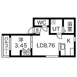 プリシェール篠の風 1階1LDKの間取り