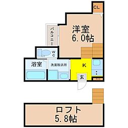 名古屋市営名港線 日比野駅 徒歩9分の賃貸アパート 2階1SKの間取り