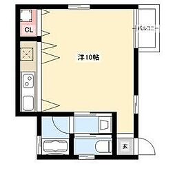 ボンヌール川名 2階ワンルームの間取り