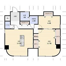 フローレスタナベ 2階2LDKの間取り
