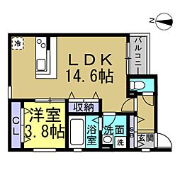 LeGioie新瑞橋駅 2階1LDKの間取り