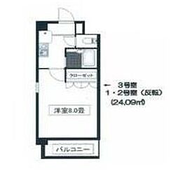 サンライズ駒方 3階1Kの間取り