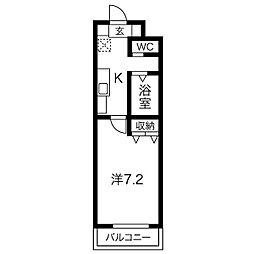 A・City港陽 1階1Kの間取り
