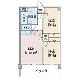 レージュ徳重 1階2LDKの間取り