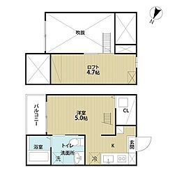エクシア道徳 2階ワンルームの間取り