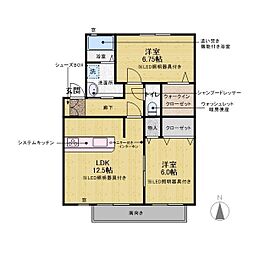 グリーンハウス 2階2LDKの間取り