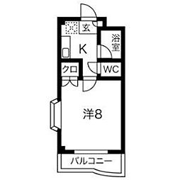 ハーヴェスト中平 3階1Kの間取り