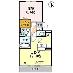 クレア浦里B棟 1階1LDKの間取り