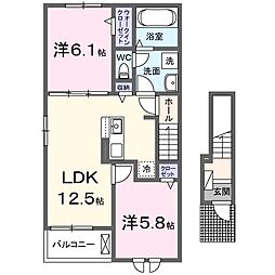 ココル 2階2LDKの間取り