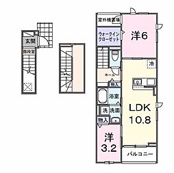 プロスペリタ島田橋 3階2LDKの間取り