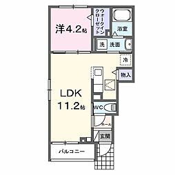 ルーチェコート 1階1LDKの間取り