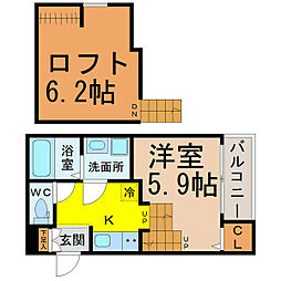 名鉄常滑線 道徳駅 徒歩2分の賃貸アパート 2階1SKの間取り