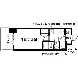 グランハイム山手通 1Kの間取図画像