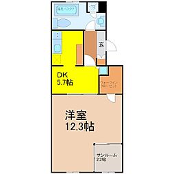 レインボーカーサ内田橋 1SDKの間取図画像