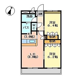 アバンサール 2LDKの間取図画像