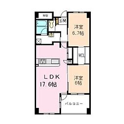 ヒルズ大清水E 2LDKの間取図画像
